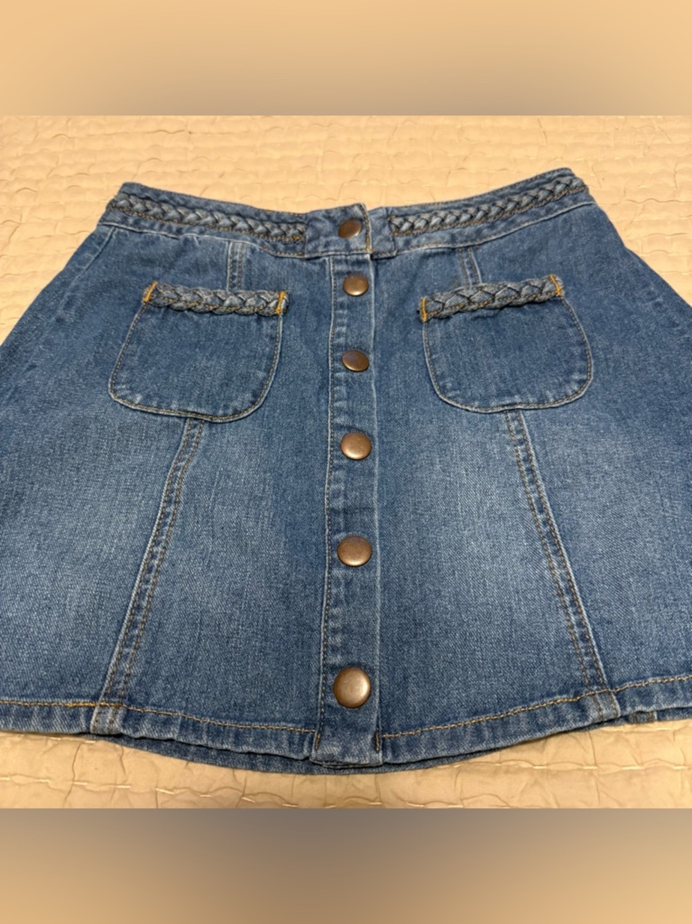 Kendall + Kylie Braided Snap Front Denim Mini Skirt w/front pockets.  Waist 25 - Picture 5 of 14